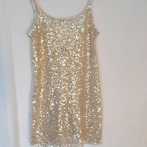Free People Intimately Sheer Slip Dress. Gold Sequin. Size M.